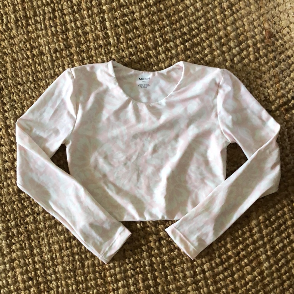 MIKOH pink floral rashguard crop top S